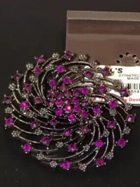 New w/$34 Kohl's Tag Daisy Fuentes Purple Rhinestone Swirl Brooch Pendant Combo